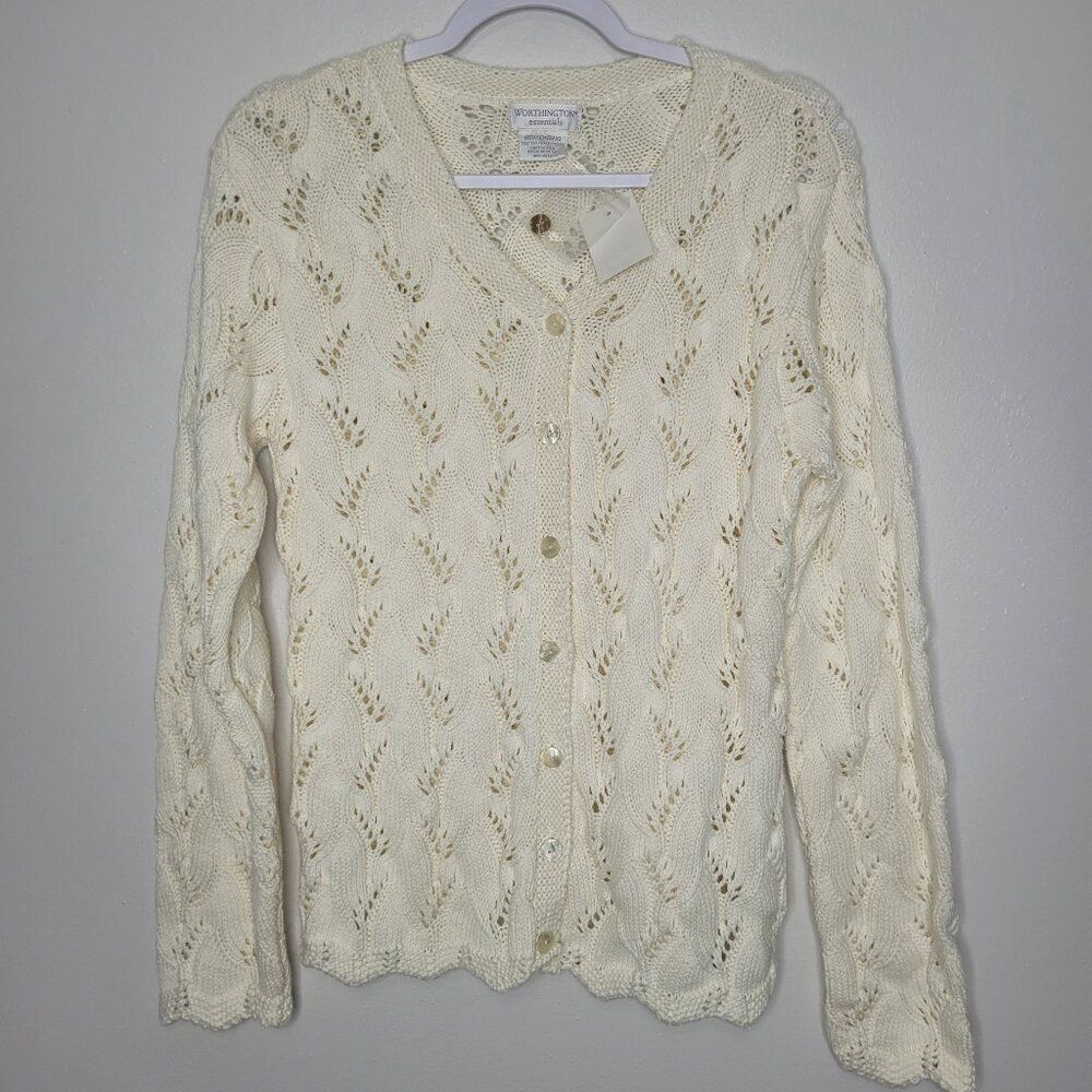 Vintage 90s y2k cream knit button front timeless classic academia cardigan med